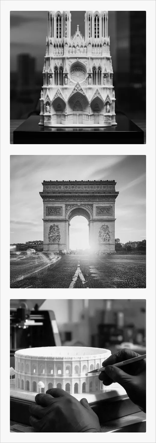 Monuments et pièces en noir et blanc